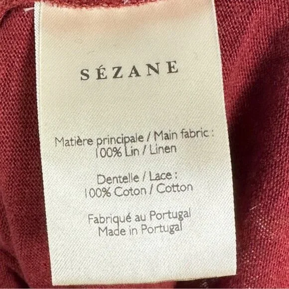 Sezane 100% Linen Elise Tank Top Lace Button Back Size XS French V-Neck Basic - Picture 6 of 11